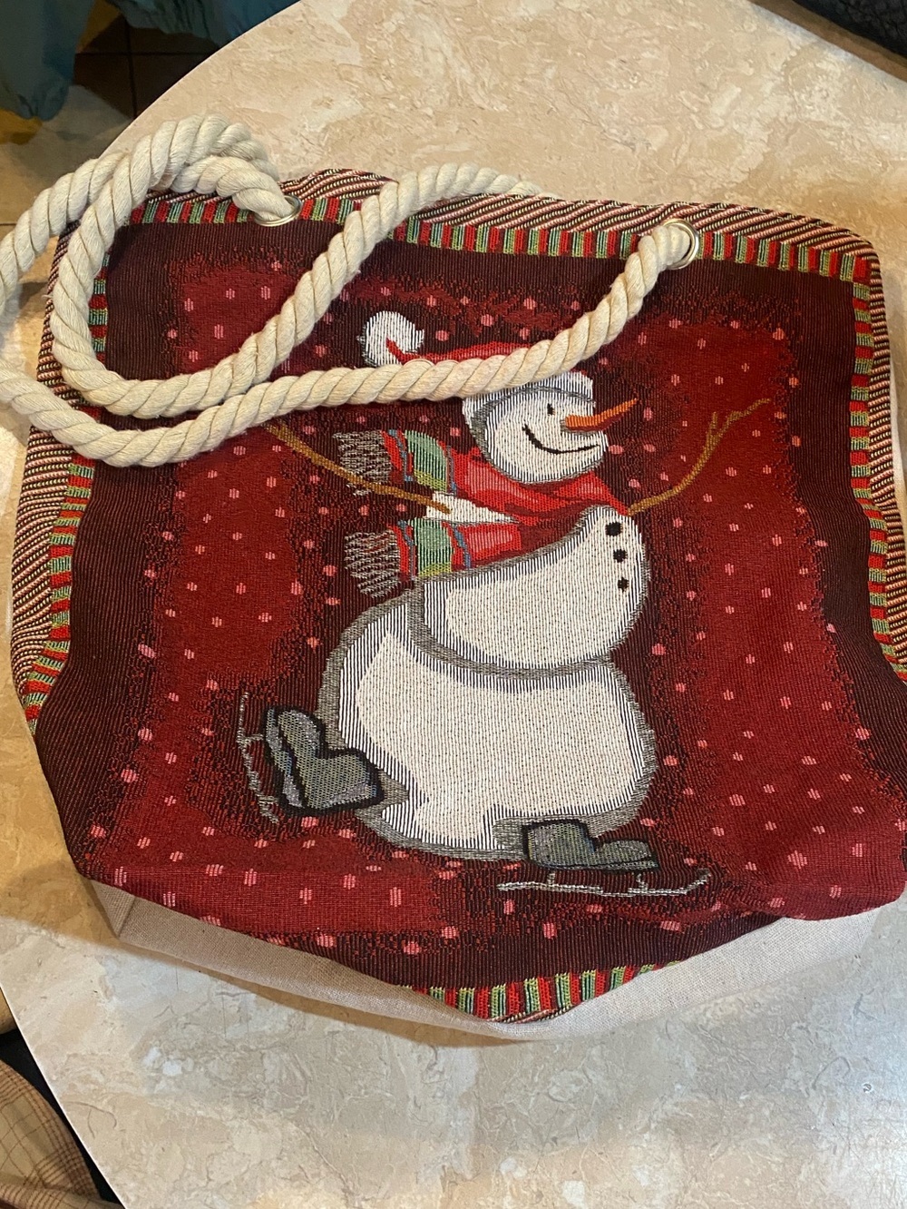 Source Unknown Red Snowman Tote with Rope Handles
